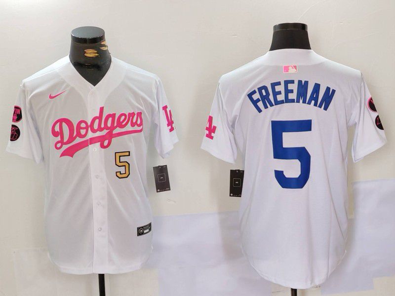 Men Los Angeles Dodgers #5 Freeman White pink joint name 2024 Nike MLB Jersey style 4->los angeles dodgers->MLB Jersey